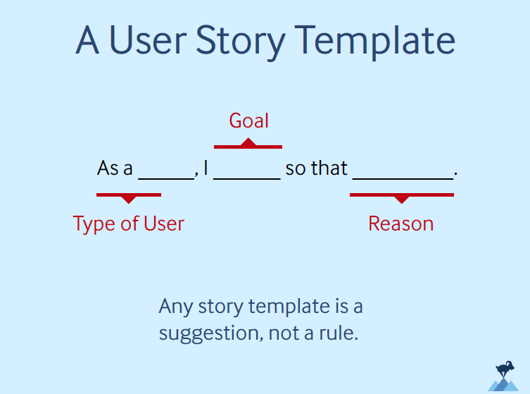 An image of a User Story template