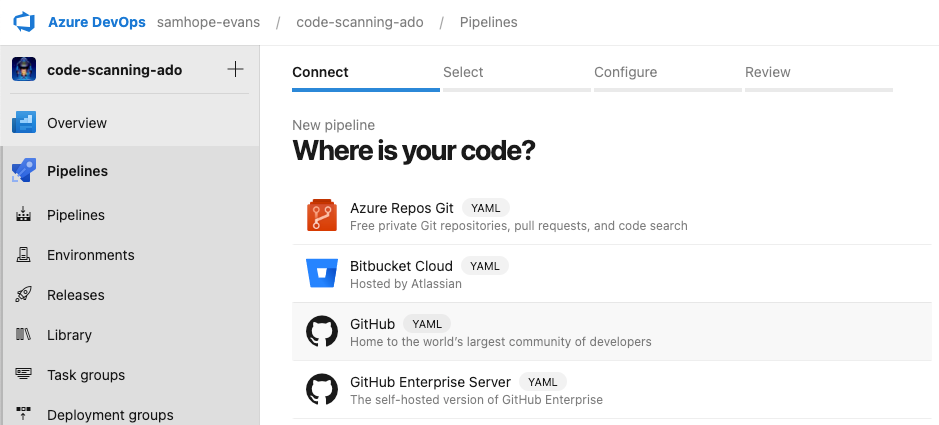 Code Scanning a GitHub repo using Azure Pipelines